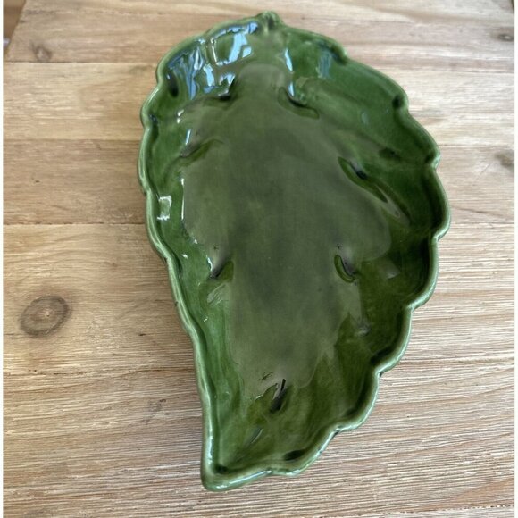 MANCER Green Stoneware Palm Leaf Bowl Serving Dish Tropical Tiki Made in Italy - Picture 2 of 6